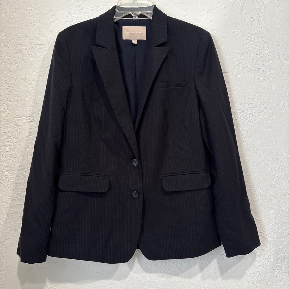 Women's Banana Republic Black Pinstripe Blazer Jacket Size 14(434T)